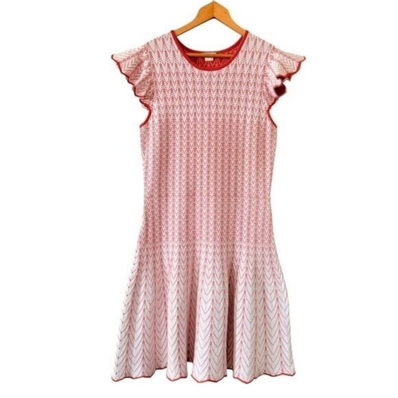 ANTHROPOLOGIE Shoshanna Callie Knit Flutter Sleeve Drop Waist Dress Size L - Picture 5 of 11